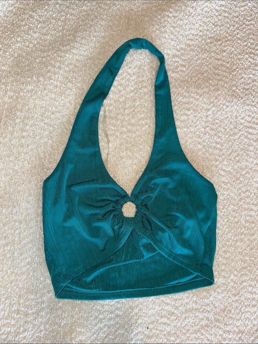 Liberty Love Teal Halter Crop Top with Front Ring